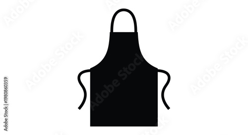 A simple black apron displayed against a white background a stark silhouette