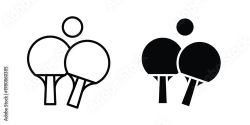Ping pong icon set vector symbol in black filled and stroke style