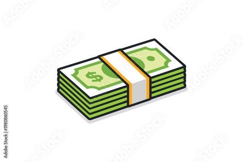 Stack of bound us dollar bills wrapped with an elastic band