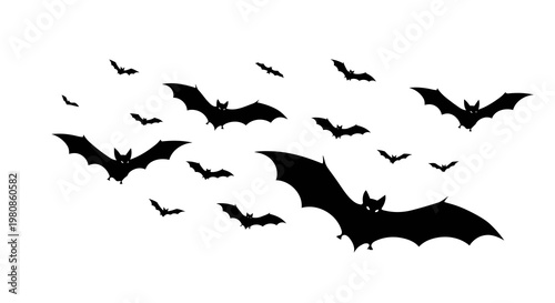 flock of bats flying in night sky halloween vector illustration