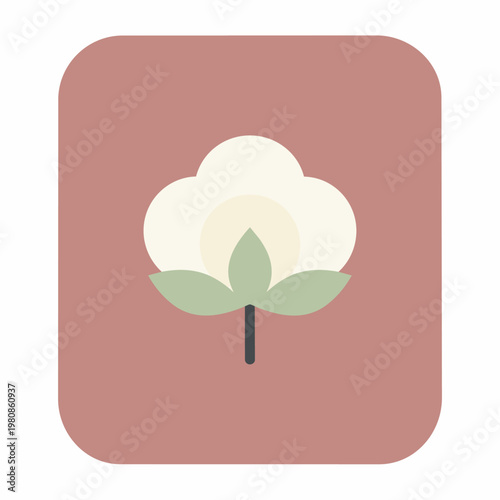 Stylized cotton plant icon on muted background, simple graphic illustration representing natural fiber and softness.