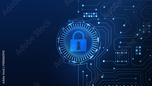 Fotografía A digital representation of cybersecurity with a blue padlock symbolizing data protection and secure online environments