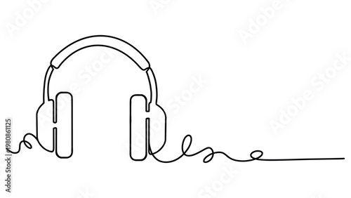 Minimalist headphone line art, audio equipment, music listening concept