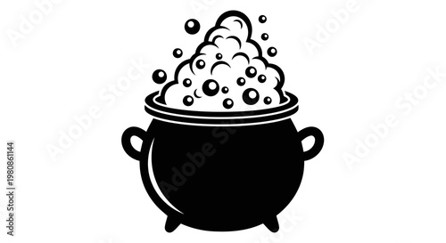 boiling cauldron with bubbling potion and smoke for halloween vector illustration