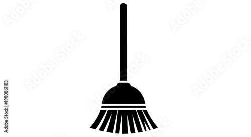 minimalist black broomstick isolated on white background vector illustration