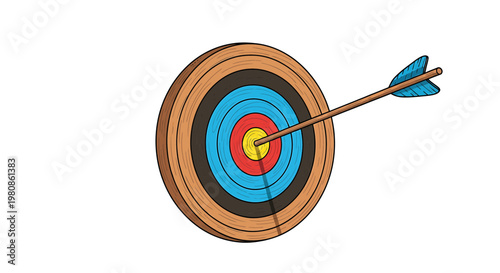 Arrow Hitting Center Bullseye on Target Vector Illustration
