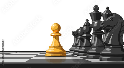 Golden Pawn Facing Black Chess Army Vector Illustration