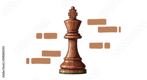 Wooden Chess King Piece Strategy Vector Illustration