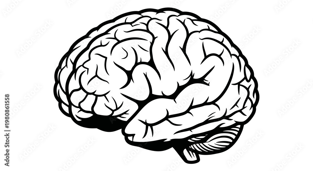 Fototapeta premium human brain illustration with creative line art design for mental health awareness