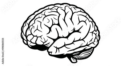 human brain illustration with creative line art design for mental health awareness
