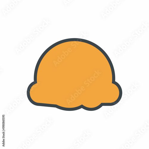Orange ice cream scoop, simple graphic on white background, summer dessert concept.
