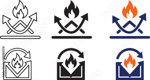 Fire Alert Email Notification Icon Set Vector Flame Warning Message Security System Symbols