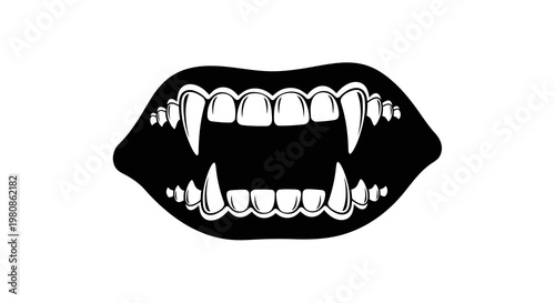 Halloween cartoon mouth with sharp teeth grinning in black vector illustration