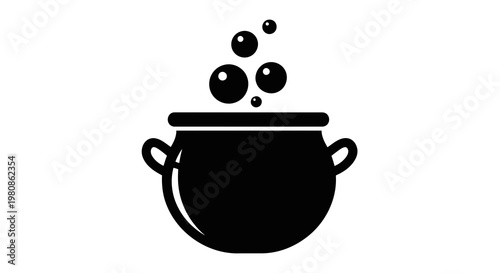 black cauldron with bubbling potion and smoke for halloween illustration