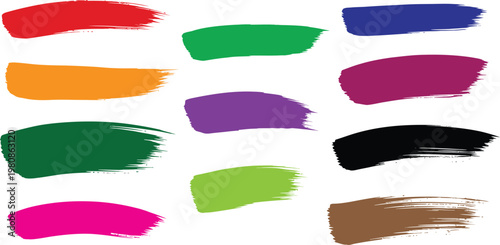 Vibrant hand drawn brush strokes colorful paint swatches for artistic design