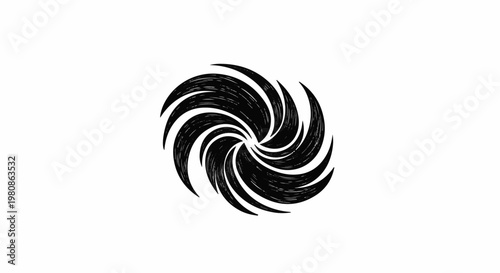 Black abstract spiral, swirl pattern with textured brush strokes