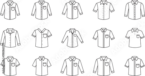 Black and white of men's dress shirts with various collars and patterns button-down shirts spread collar