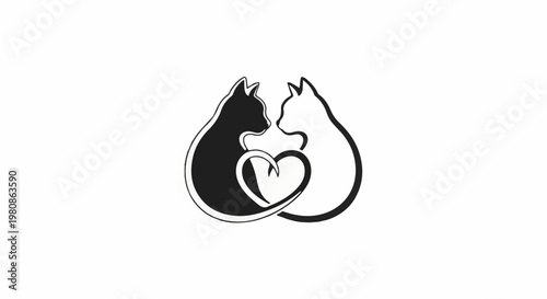Black and white cats form a heart shape against a white background