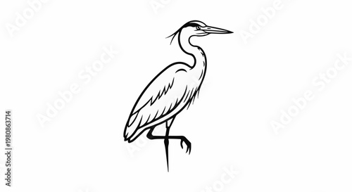 Black and white outline of a wading bird standing on one leg