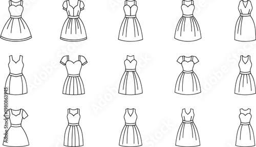 Black and white of women in dresses with different hairstyles fashion