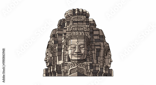 Ancient stone monument featuring multiple serene faces carved in relief