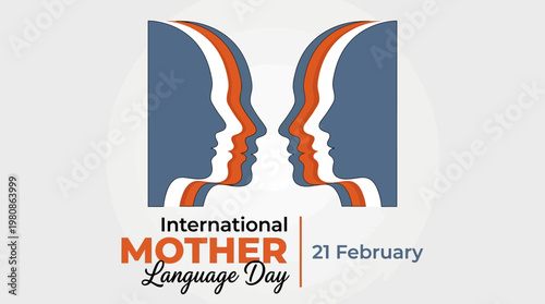 International Mother Language Day Poster for February 21 with Abstract Human Profile Silhouettes