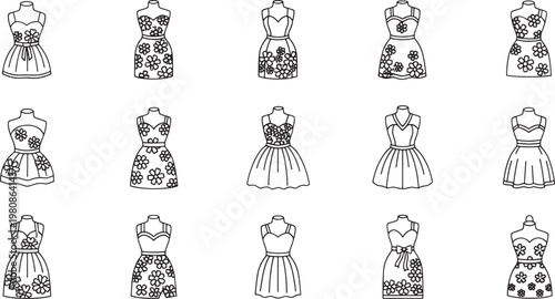Black and white of women in various vintage style dresses and skirts women fashion vintage dresses