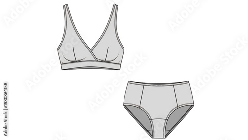 Vector CAD design of women's underwear set with bra and panties