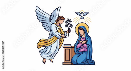 Angel appearing to Virgin Mary with a dove above