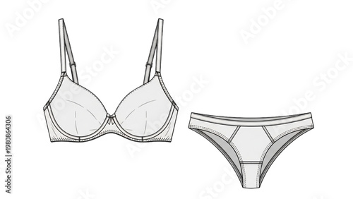 Vector CAD design of lingerie set including bra and panties