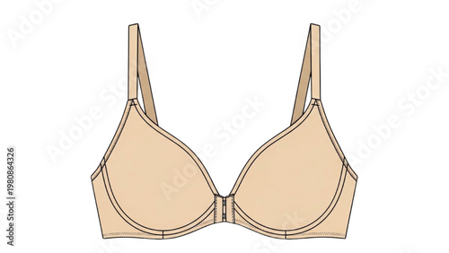 Vector CAD illustration of a beige push-up bra design