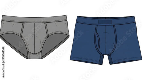 Vector CAD drawing of men's underwear and shorts on white