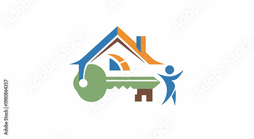 Abstract house, key, and person logo