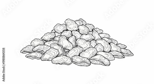 Black and white illustration of a pile of dried grapes