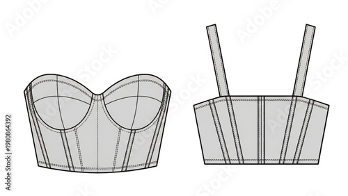 Vector CAD design of a lingerie set with cups and straps