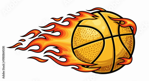 Basketball ablaze with fiery trails, dynamic motion
