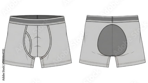 Vector CAD design of men's gray boxer shorts from front and back