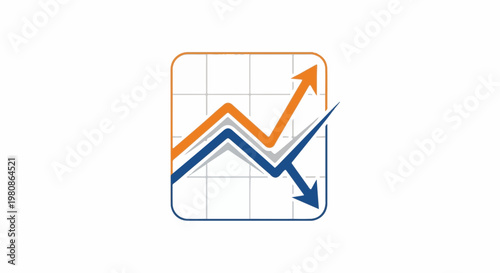 Abstract graph with upward orange and downward blue trend arrows on grid