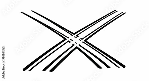 Abstract intersecting black lines forming an X shape with layered effect