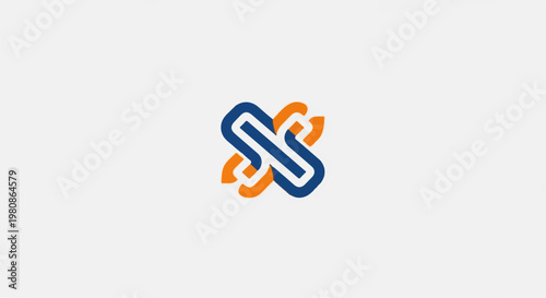 Abstract interwoven blue and orange loops forming a stylized 'X' shape