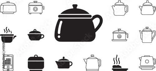 Black stylized of household appliances and devices isolated on white background black household appliances