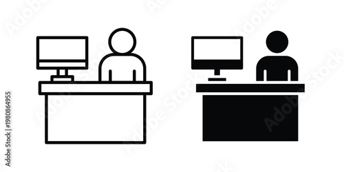 Reception desk icon set vector symbol in black filled and stroke style