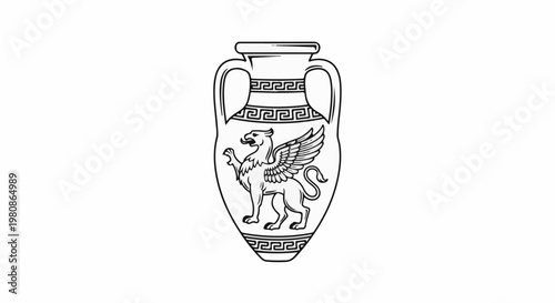 Ancient amphora with mythological griffin and meander pattern