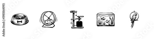 Domestic Pets and Animal Care Supplies with Hand-Drawn Inky Doodle and Organic Pen Doodle Strokes