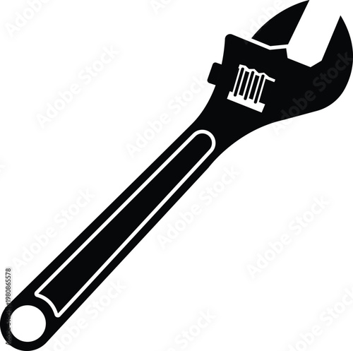 Adjustable Wrench Silhouette Isolated on White Background