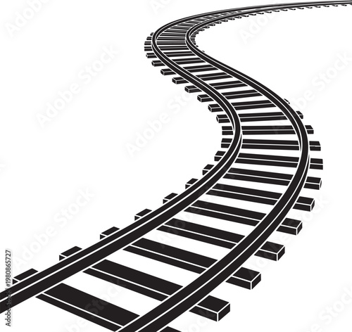 Curved Railroad Track Silhouette Vector – Minimal Train Rail Icon Illustration