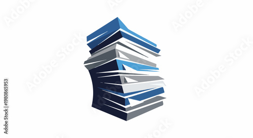 Abstract geometric tower with sharp edges in blue, gray, and white hues