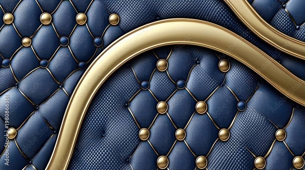 Fototapeta premium Navy, gold, cushioned fabric with button detail