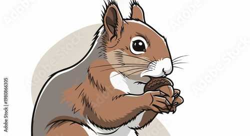 Adorable cartoon squirrel holding an acorn with paws