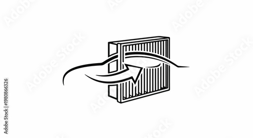 Black and white line art icon showing airflow through a cabin air filter